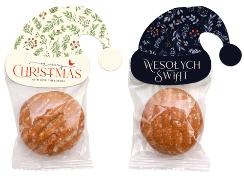 Szilvával töltött mézeskalács téli sapkás csomagolásban  